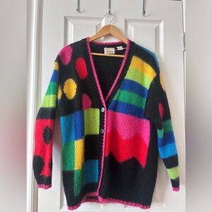 Vintage Mohair Mix Colorful Geometric Cardigan Sweater